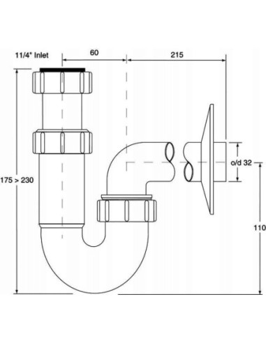 SYFON UMYWALKOWY RUROWY BEZ SPUSTU 11/4"x32mm MCALPINE HC4PF-32