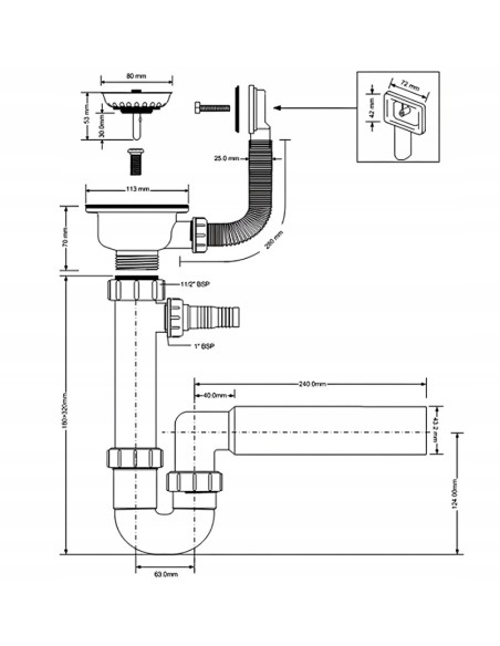 Syfon zlewozmywakowy MCALPINE rurowy chrom HC7FSW50PR