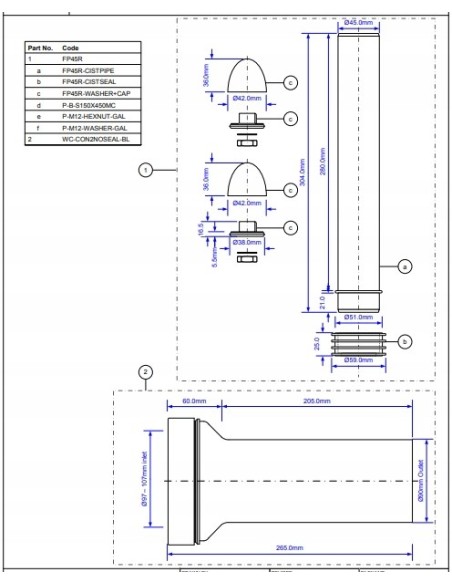 Przyłącze kanalizacyjne McAlpine długie 265 mm WC-CON2BL-NOSEAL