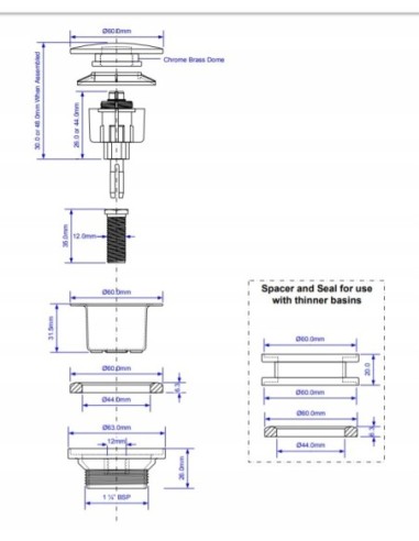 MCALPINE KOREK KLIK-KLAK UMYWALKOWY UNIWERSALNY CZARNY CWP60MB