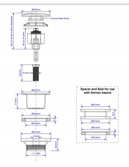MCALPINE KOREK KLIK-KLAK UMYWALKOWY UNIWERSALNY CZARNY CWP60MB
