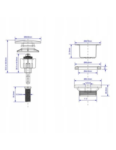 MCALPINE KOREK KLIK-KLAK UMYWALKOWY UNIWERSALNY CZARNY CWP60MB