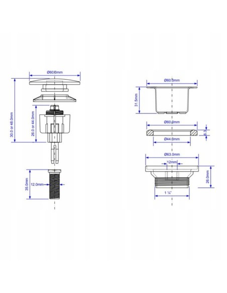MCALPINE KOREK KLIK-KLAK UMYWALKOWY UNIWERSALNY CZARNY CWP60MB