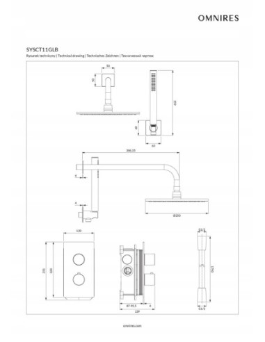 Termostatyczny system prysznicowy podtynkowy Omnires Contour SYSCT11GLB
