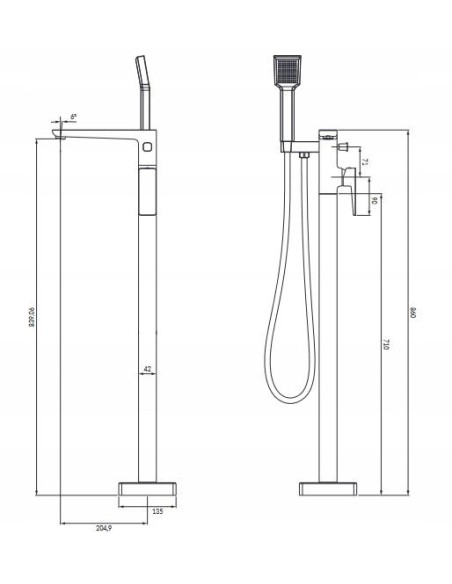 Bateria wannowa wolnostojąca Omnires Parma grafit szczotkowany PM7433GR