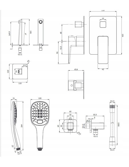 Bateria wanna-prysznic jednouchwytowa Omnires Parma srebrny SYSPMW01CR