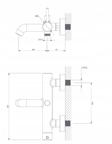 Bateria wannowa jednouchwytowa ścienna Omnires Y1231NI