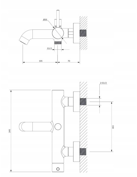 Bateria wannowa jednouchwytowa ścienna Omnires Y1231NI