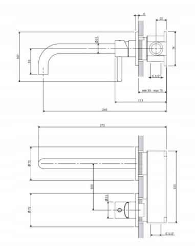 Bateria umywalkowa podtynkowa Omnires grafit szczotkowany Y1215HLROGR