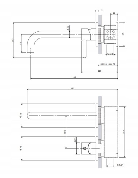 Bateria umywalkowa podtynkowa Omnires grafit szczotkowany Y1215HLROGR