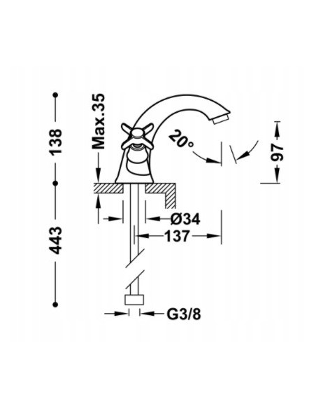 Bateria umywalkowa stojąca Tres srebrny 24210201
