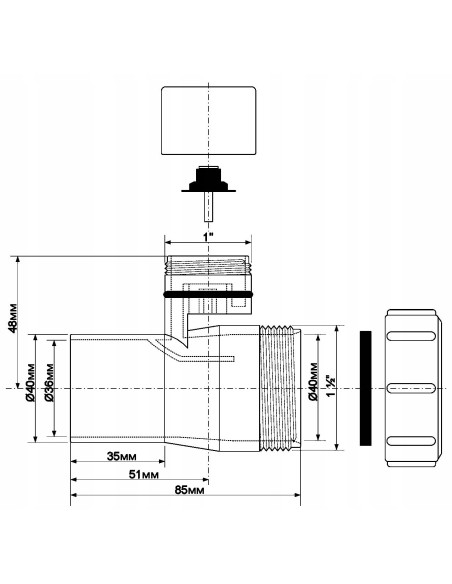 Złączka z zaworem napowietrzającym McAlpine V1ABSV-32-PL-WH