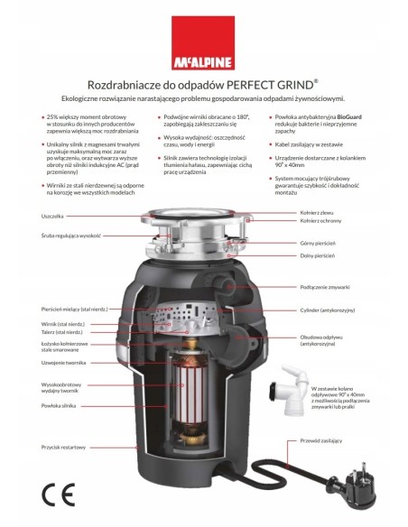 McALPINE ROZDRABNIACZ KUCHENNY młynek do odpadów WDU-4ASEU-POL