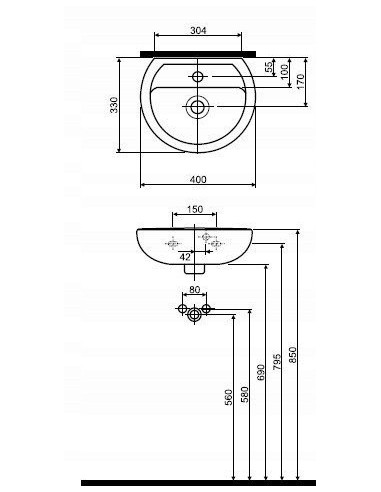 Umywalka Ścienna owalna Koło Rekord 40 cm biały K92140000