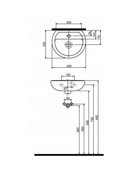 Umywalka Ścienna owalna Koło Rekord 40 cm biały K92140000