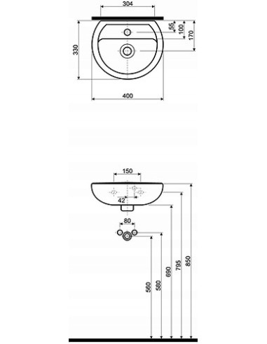 Umywalka Ścienna owalna Koło Rekord 40 cm biały K92140000