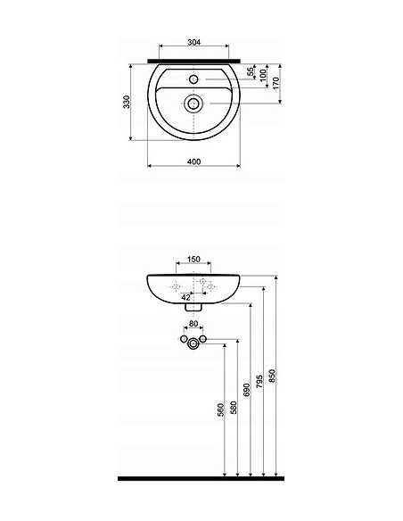 Umywalka Ścienna owalna Koło Rekord 40 cm biały K92140000
