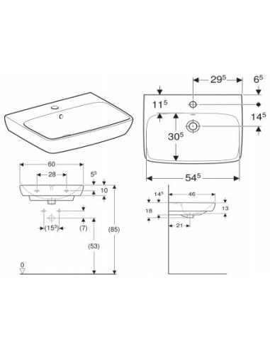 Umywalka Ścienna prostokątna Geberit Selnova Square 60cm biały 500.300.01.7