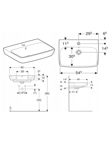 Umywalka Ścienna prostokątna Geberit Selnova Square 60cm biały 500.300.01.7