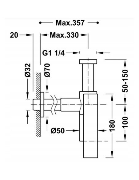 TRES Syfon teleskopowy umywalkowy z odpływem Chrom 16110342
