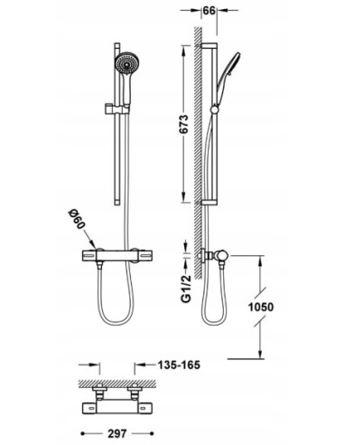 Tres Zestaw baterii termostatycznej naściennej prysznicowej chrom 19019601