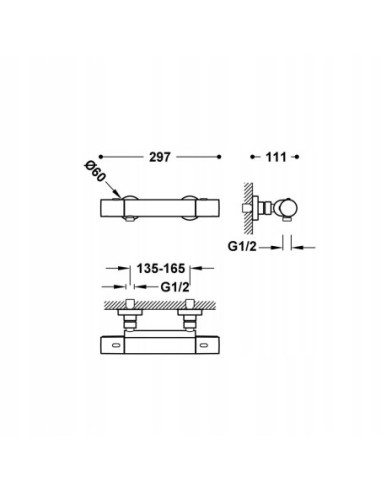 Tres Zestaw baterii termostatycznej naściennej prysznicowej chrom 19019601