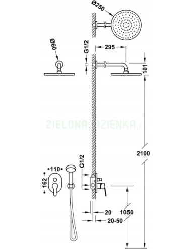 Tres Zestaw baterii podtynkowej 2-drożnej prysznicowej srebrny 21599002
