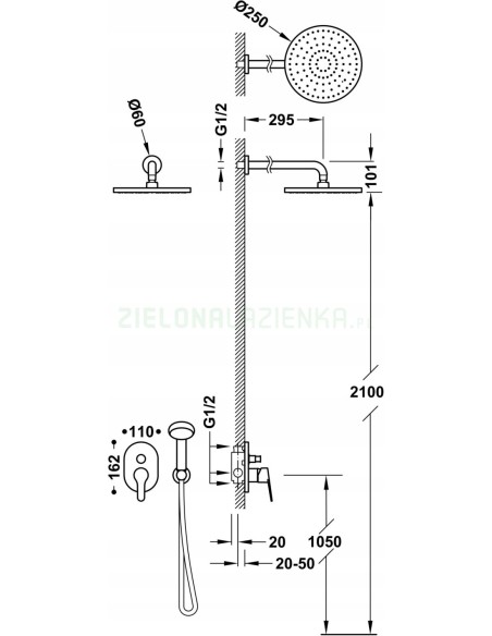 Tres Zestaw baterii podtynkowej 2-drożnej prysznicowej srebrny 21599002