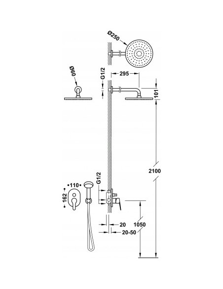Tres Zestaw baterii podtynkowej 2-drożnej prysznicowej srebrny 21599002