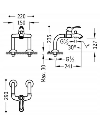 Bateria wannowa jednouchwytowa nawannowa Tres CLASIC srebrny 24219401