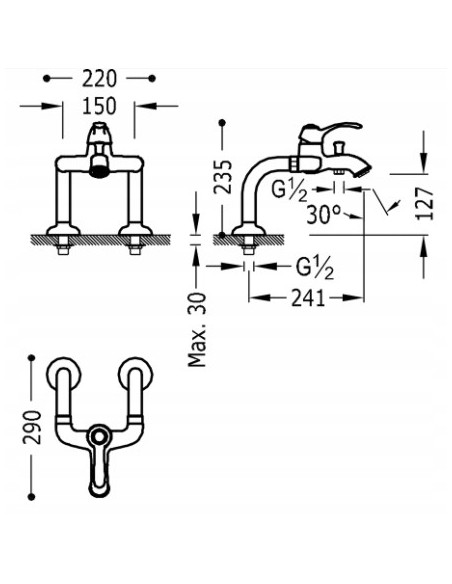 Bateria wannowa jednouchwytowa nawannowa Tres CLASIC srebrny 24219401