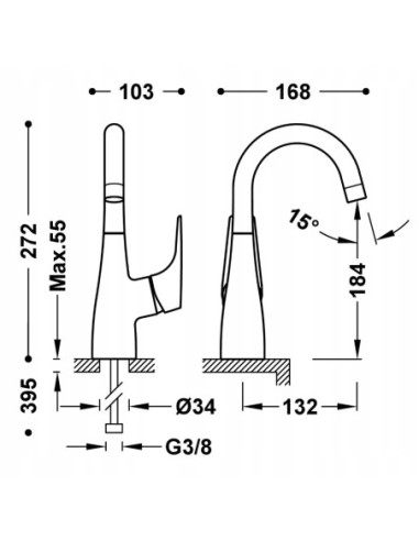 Bateria umywalkowa stojąca Tres srebrny 21830802