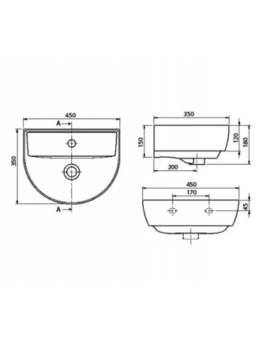 Umywalka Ścienna półokrągła CeraStyle Happy 45X35 wielokolorowy 003100-U61