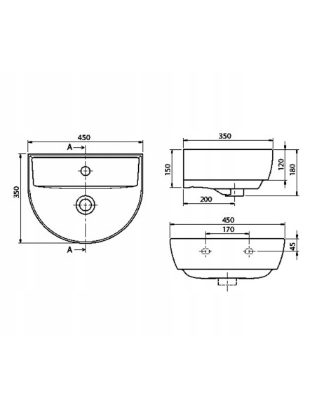 Umywalka Ścienna półokrągła CeraStyle Happy 45X35 wielokolorowy 003100-U61