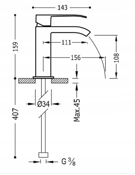 Bateria umywalkowa stojąca Tres CUADRO srebrny 00611001