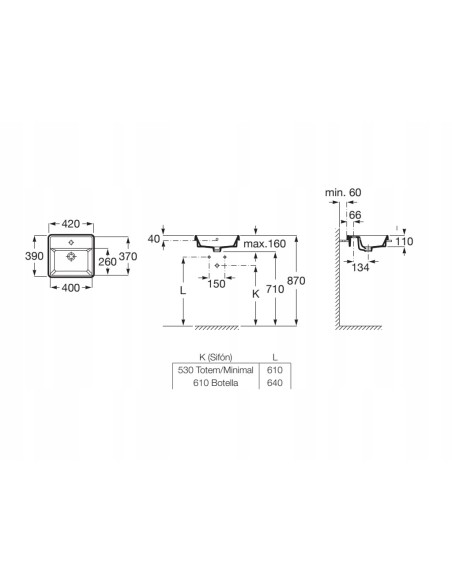 Umywalka prostokątna Roca Gap Square 42cm biały A3270Y9000