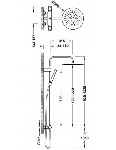 Zestaw prysznicowy natynkowy Tres OVER-WALL 19039302