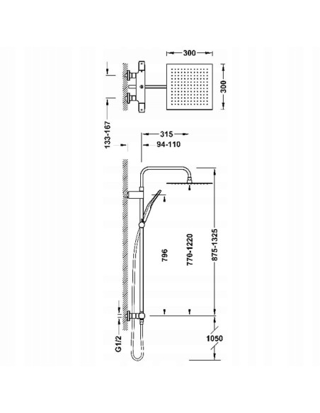 Zestaw prysznicowy natynkowy Tres OVER-WALL 19038702