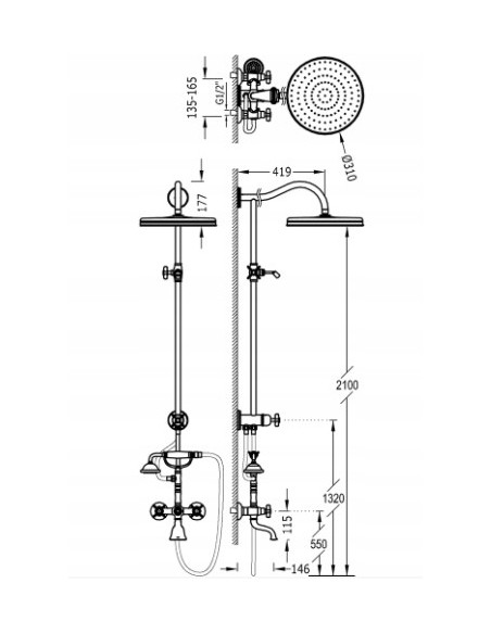 Bateria wannowa ścienna Tres clasic srebrny 24217602