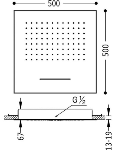TRES Barras Ducha Y Natrysk Sufitowy 500 mm Czarny Mat 29995501NM