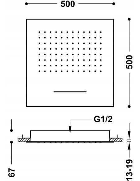 TRES Barras Ducha Y Natrysk Sufitowy 500 mm Czarny Mat 29995501NM