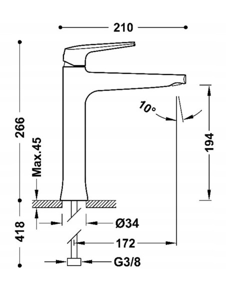 Bateria umywalkowa stojąca Tres Fuji czarny 28120301NM