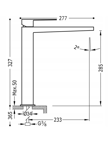 Bateria umywalkowa stojąca Tres Slim złoty mat 20210305OM
