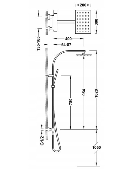 Bateria wannowo-prysznicowa dwuuchwytowa ścienna Tres SLIM srebrny 20219101