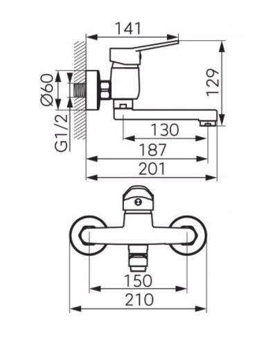 Ferro Isso bateria umywalkowa ścienna chrom BIS3