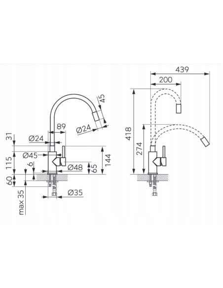 Ferro Zumba INOX bateria zlewozmywakowa BZA4WSS