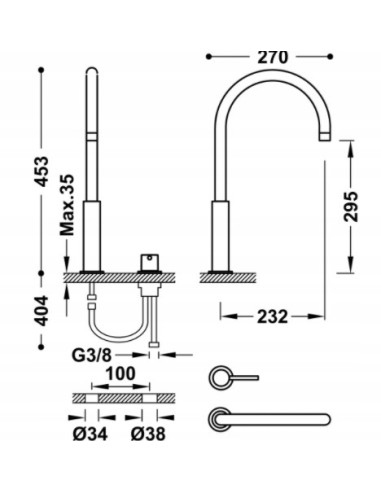 Bateria umywalkowa stojąca Tres Study srebrny 26110502