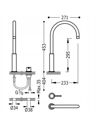 Bateria umywalkowa stojąca Tres Study srebrny 26110502