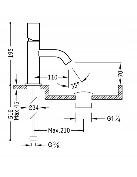 Bateria umywalkowa stojąca Tres Study srebrny 26190301