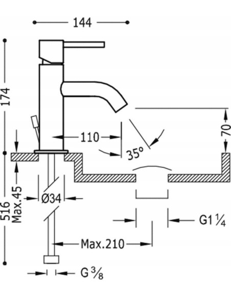 Bateria umywalkowa stojąca Tres Study srebrny 26290301D